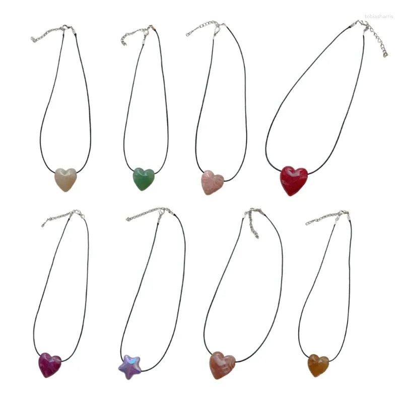 Adjustable Heart Pendant Necklace Colorful Fashionable Choker_voghion.com