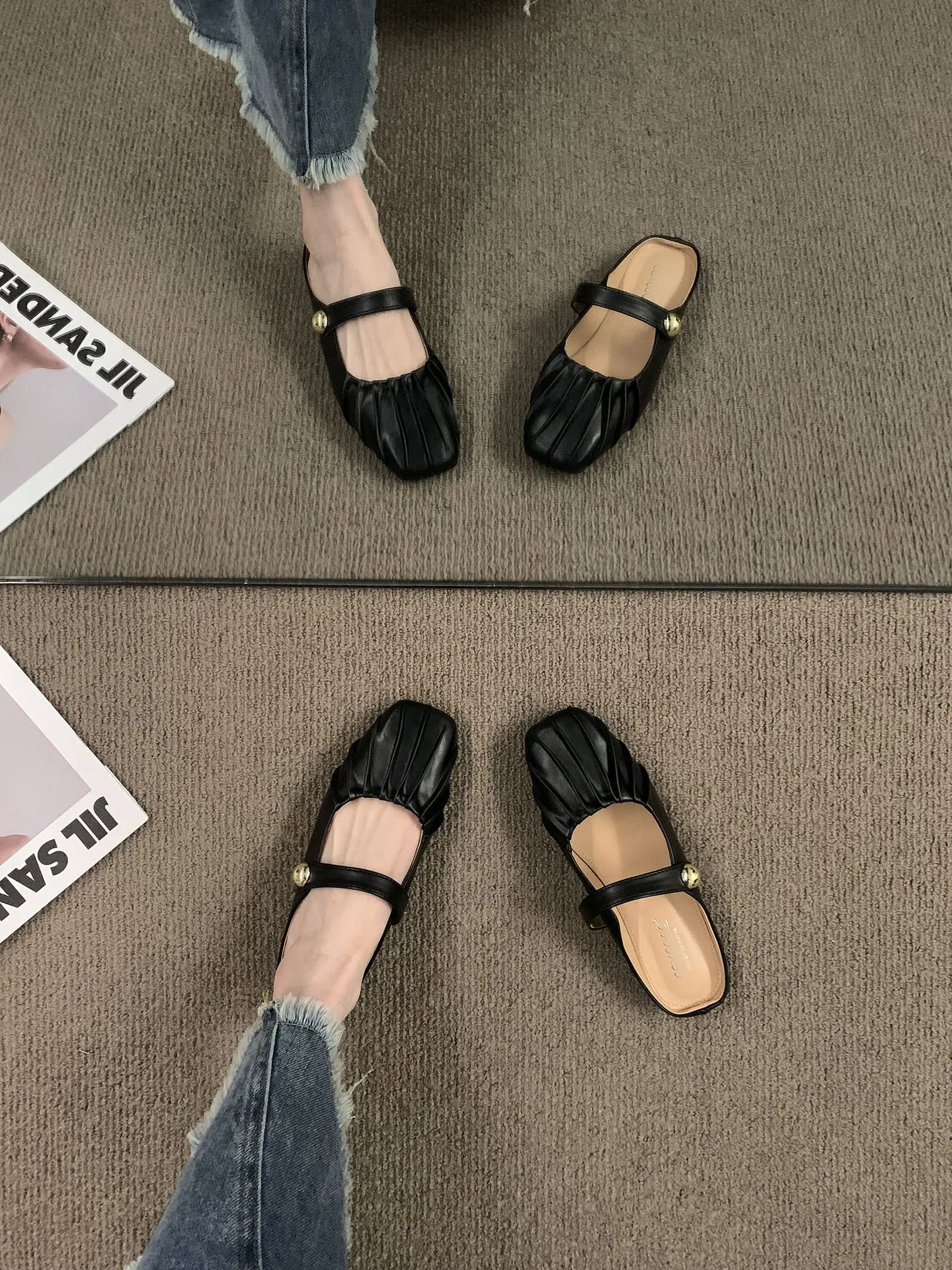 Baotou platta halva Sier tofflor med botten för att bäras utanpå nya sommar Mary Jane sandaler singelskor LHShoe_voghion.com