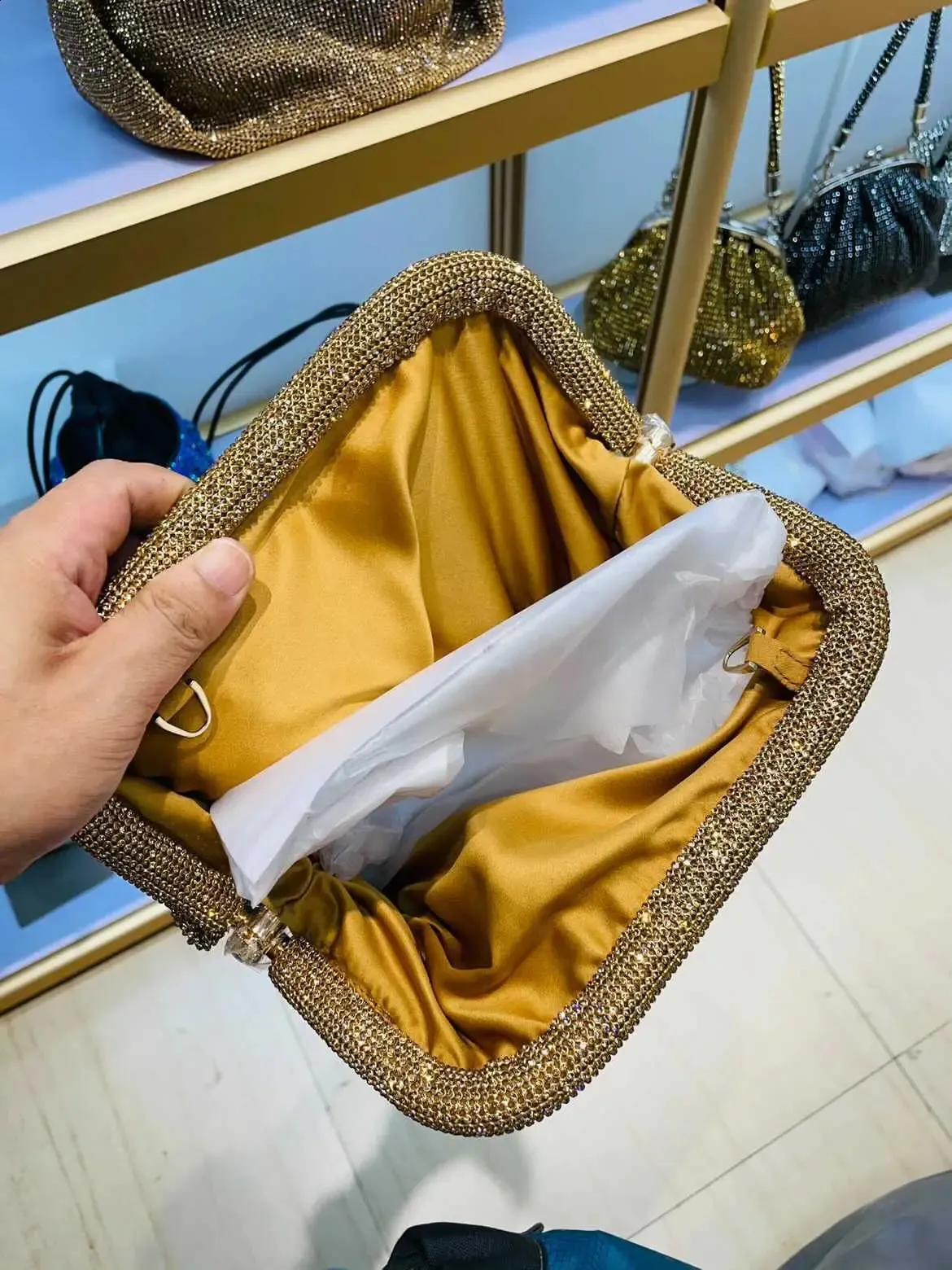 Shell Clip Rhies Handbag For Women Purse Shiny Handmade Dia Shoulder Crossbody Evening Bag 240902_voghion.com