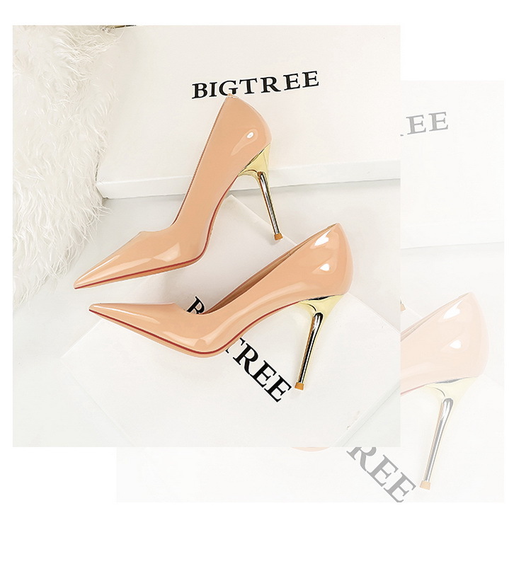 Sandalias de tacón de charol de moda, simples, de metal, súper tacón, boca baja, punta puntiaguda, brillantes, de charol, tacones altos, zapatos individuales para mujer_voghion.com