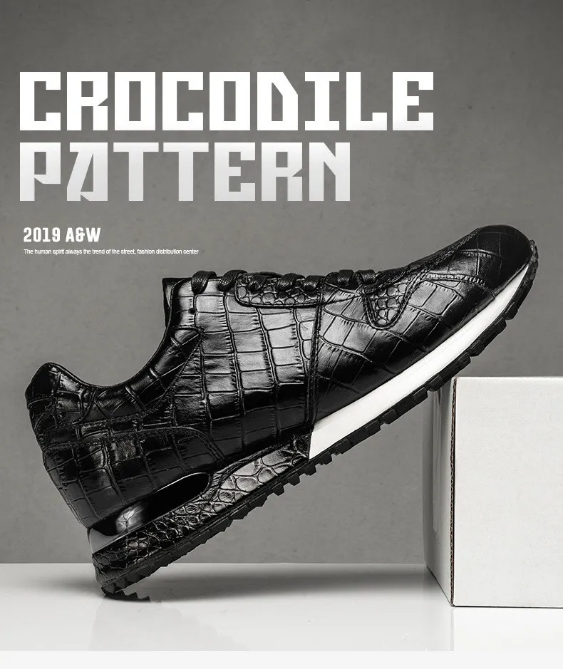 Scarpe da ginnastica casual di alta qualità Full Gain Dialy con design a coccodrillo in pelle naturale da uomo, comode e con aumento dell'altezza_voghion.com
