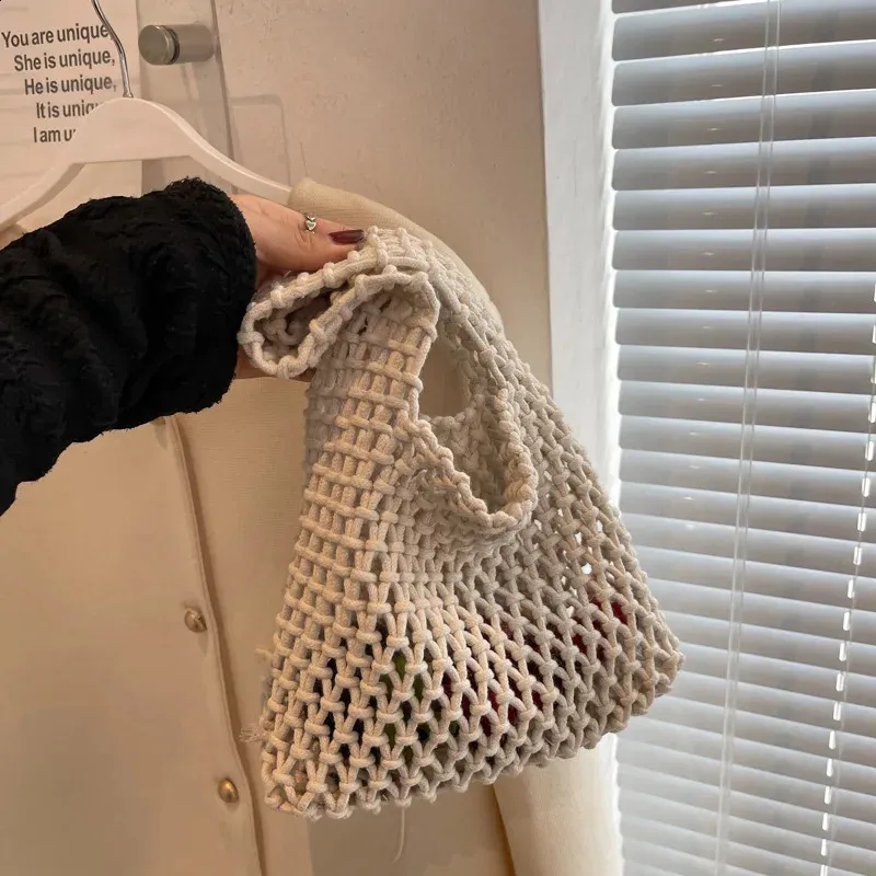 Lässige gewebte Damen-Umhängetaschen, gestrickte Handtaschen, große Kapazität, Shopper-Tasche, weibliche Strand-/Reise-Geldbörsen aus Baumwolle 240826_voghion.com