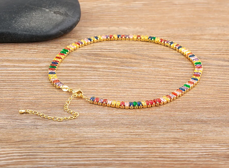 Cubic Zirconia Collar Necklace Bohemian Style Adjustable Chain_voghion.com