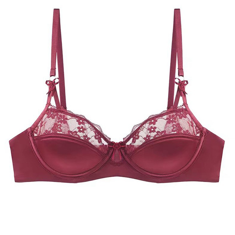 Neue Dessous im französischen Stil: Sexy, dünne Baumwolle, BH für große Oberweiten, formt den Teint und verhindert Hängebälge – Damenunterwäsche mit roter Spitze und Sternzeichenmotiv_voghion.com