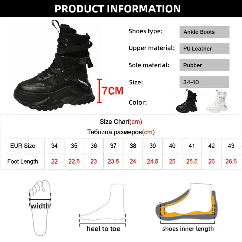 Bottines de moto blanches à plateforme épaisse pour femmes, chaussures vulcanisées à lacets et à boucle, à la mode, pour l'automne_voghion.com