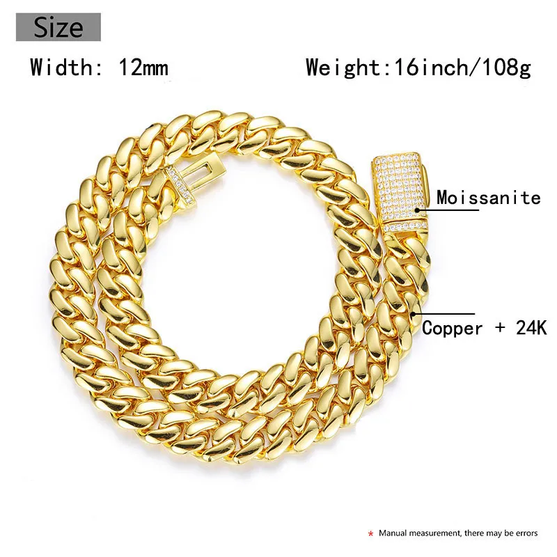 Hip Hop Miami Cuban Link Chain Halsketten Top Qualität Kupfer Echt Vergoldet Mikro Einsätze Sauber Diamant Verschluss Bling_voghion.com