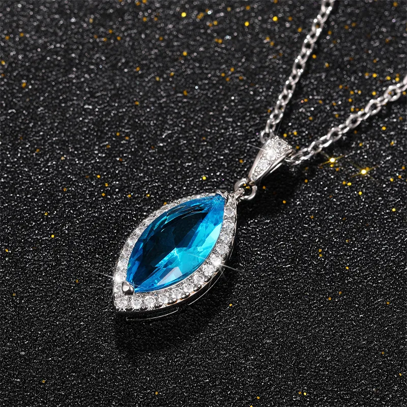 Collier pendentif marquise zirconia bleu ciel pour femme_voghion.com