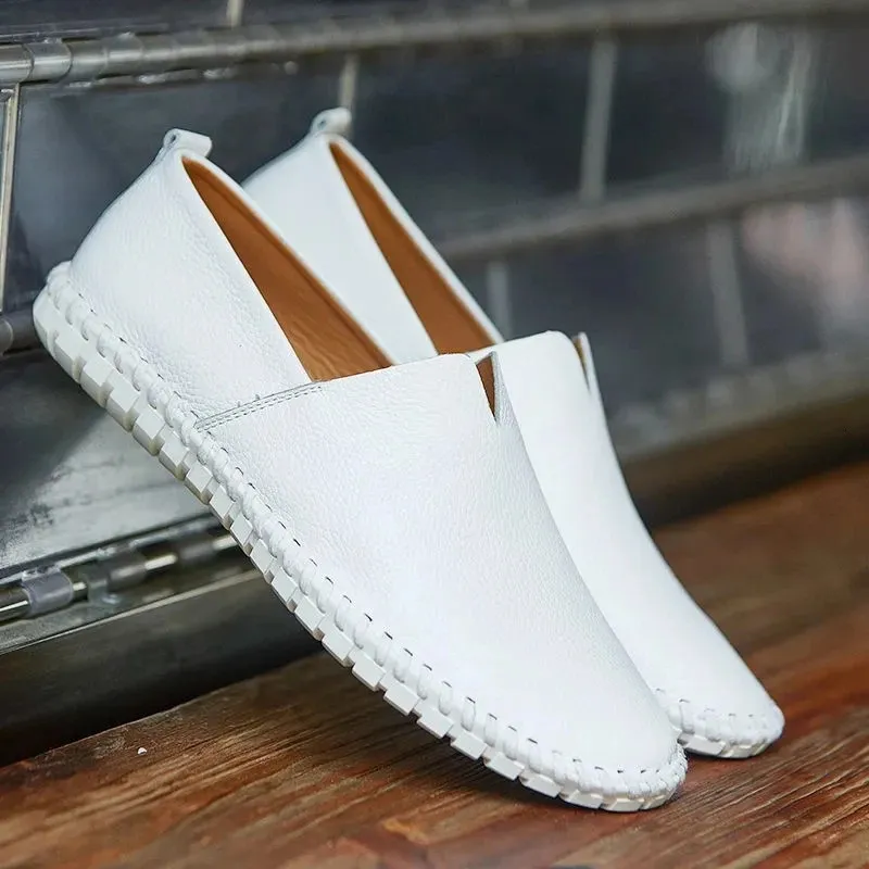 Grande taille 48 49 en cuir véritable plat hommes blanc doux espadrilles décontractées mâle confortable marche conduite chaussures mocassins mocassins_voghion.com