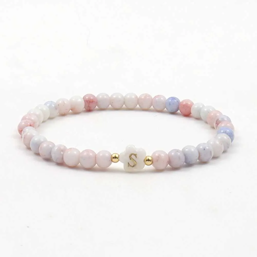 Chaîne 2023 Nouvelle Fleur Et Lettre Hexagonale Initiale Bracelet À Breloques En Perles Colorées Pour Femmes Bijoux CadeauL24_voghion.com