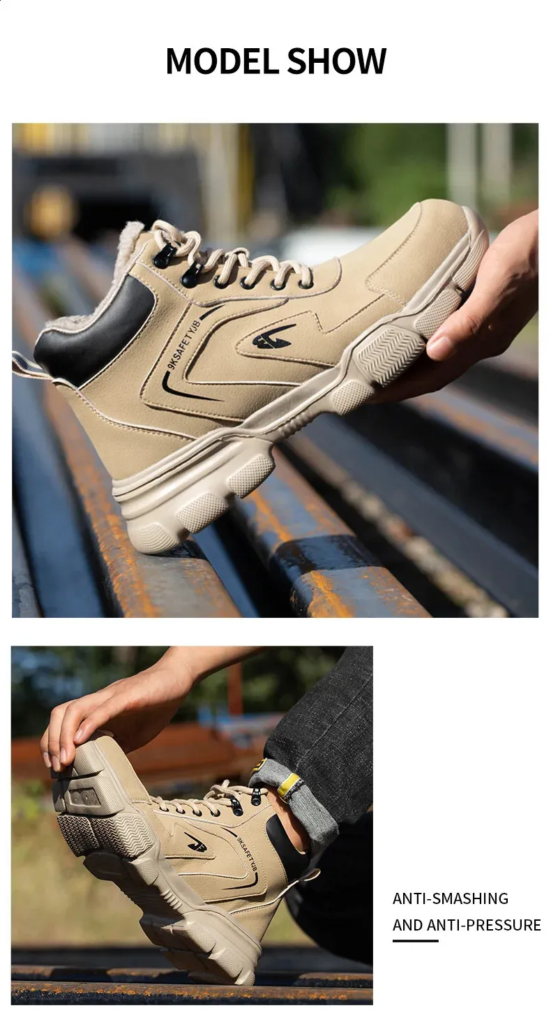Bottes de sécurité d'hiver en cuir noir pour hommes, chaussures de travail imperméables et anti-pression, embout en acier indestructible_voghion.com