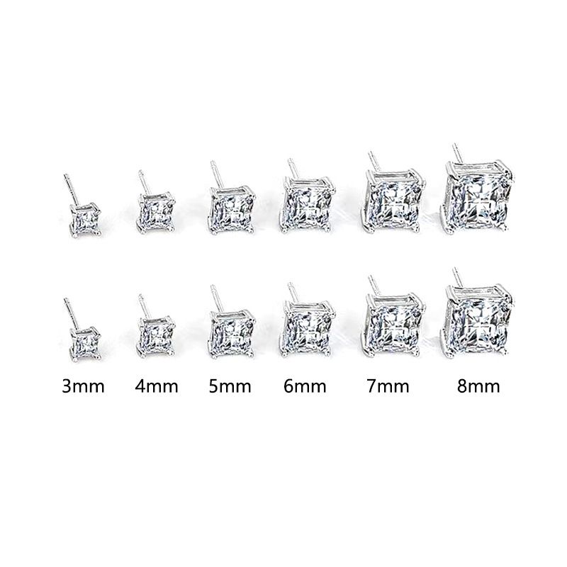 Orecchini in acciaio inossidabile personalizzati con zircone quadrato a doppio strato con supporto spesso e ago sottile_voghion.com