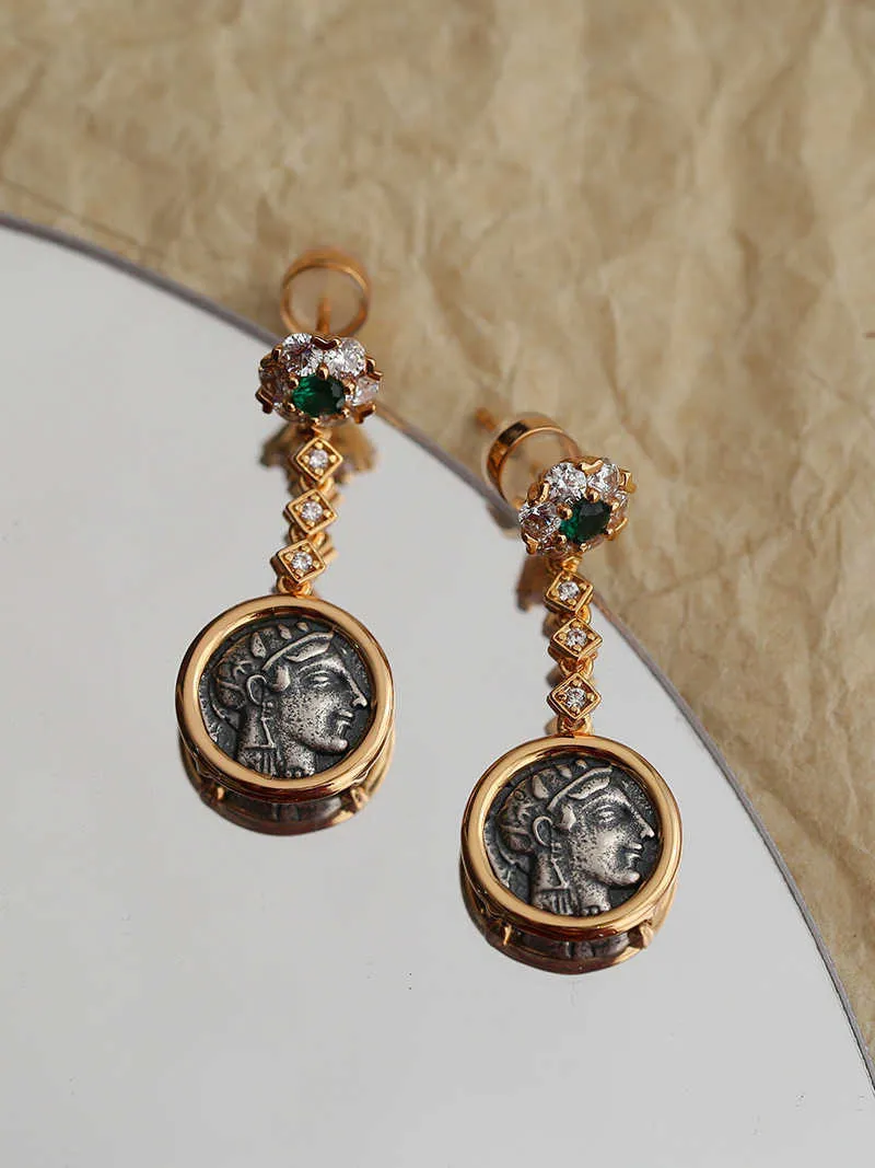 Bracelets à breloques, marque célèbre, vente en gros, boucles d'oreilles en pièces de monnaie Athéna de la Grèce antique, plaqué argent, mode européenne et américaine_voghion.com