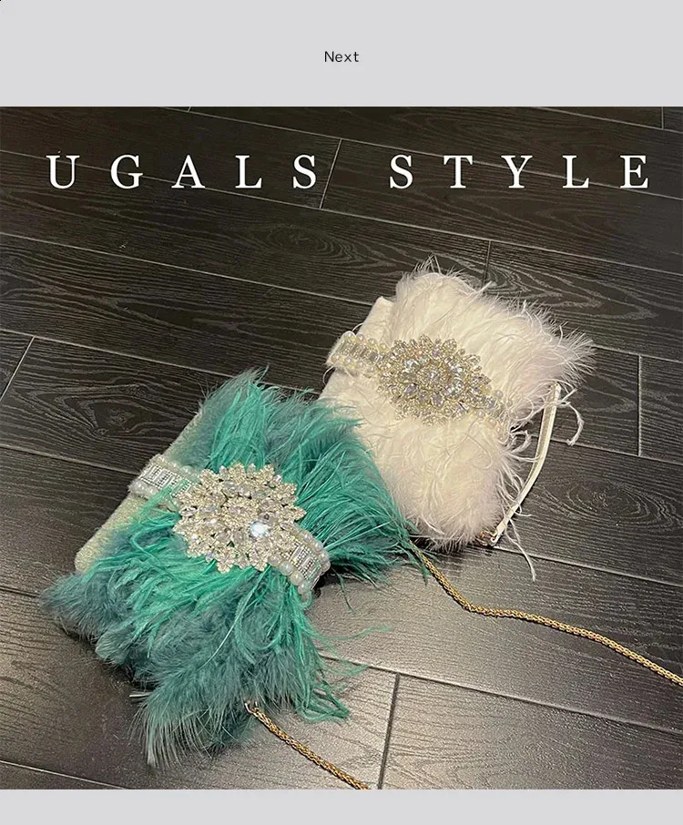 Ostrich Feather Evening Bag With Pearl Details For Women Party_voghion.com