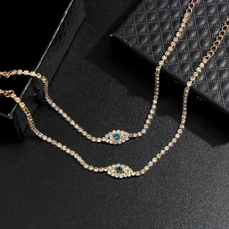 Enkelbandjes Flatfoosie Fashion Evil Eye Crystal Ketting Dames Goud Sier Water Diamant Tennis Enkelband Blotevoetenketting_voghion.com