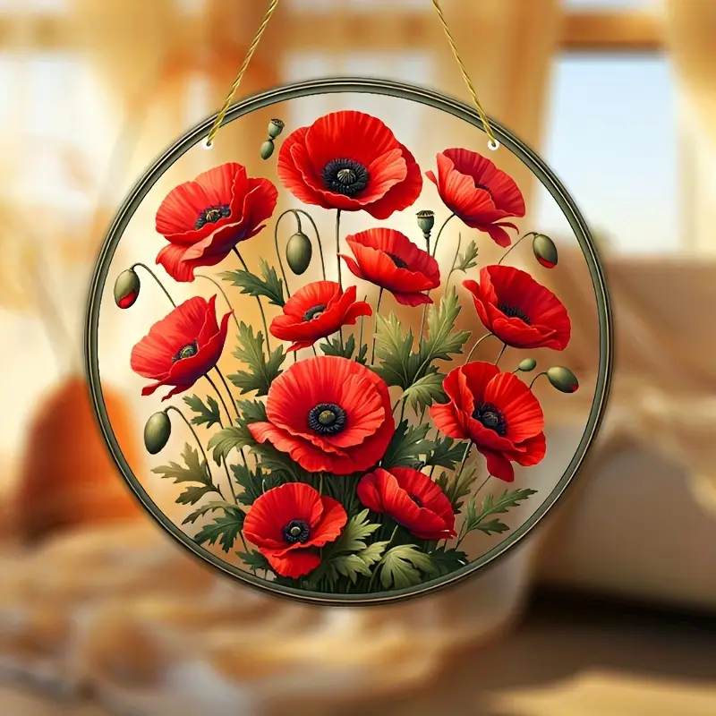 Scarlet Blooms Suncatcher - 8" Acrylic Floral Art. Springtime Decor For Porch Or Heartfelt Mother's Day Gift._voghion.com