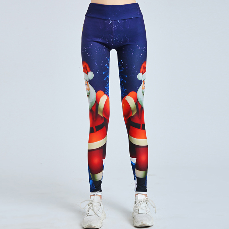 Women's Moon Santa digital printing sports hip leggings yoga pants_voghion.com