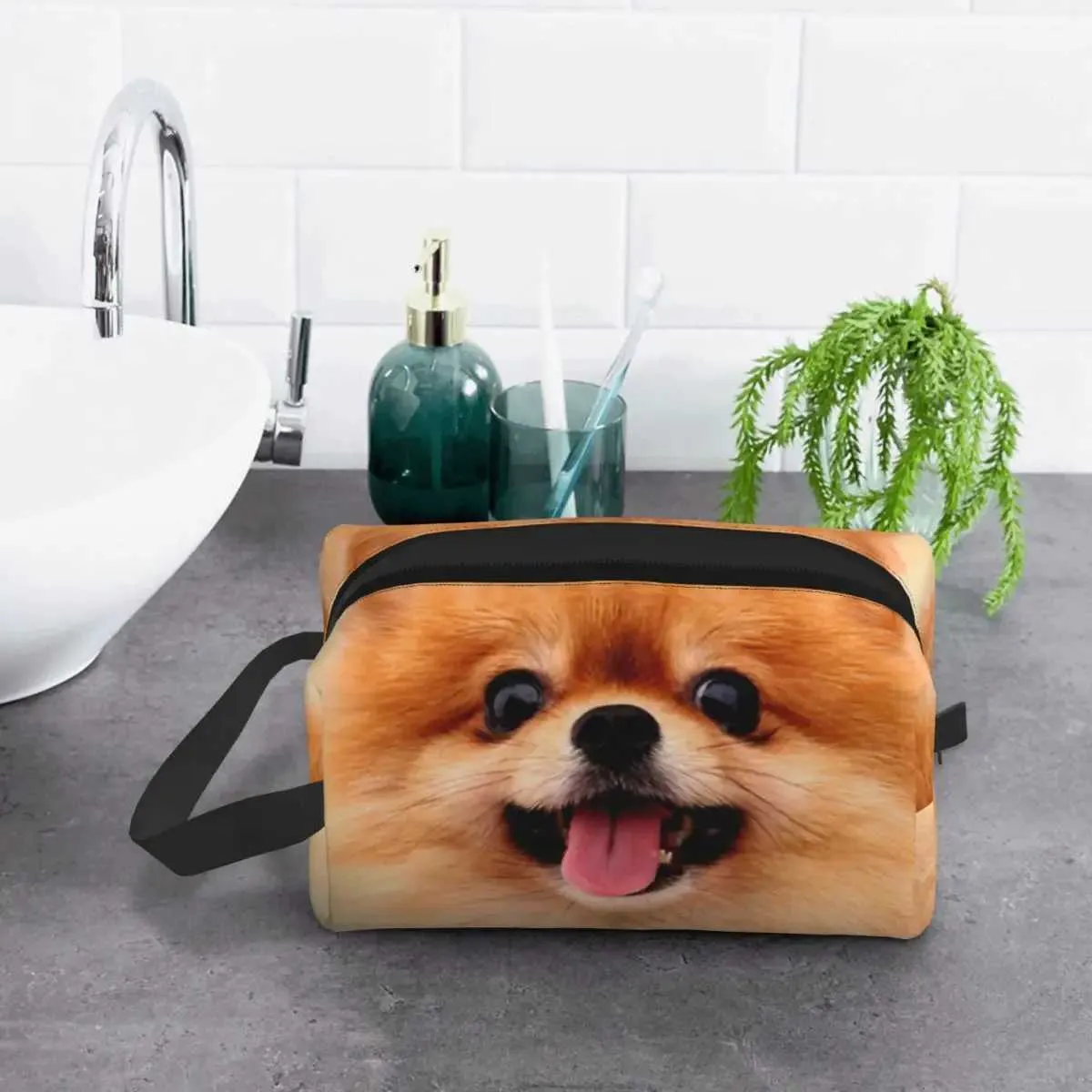 Ženska Kawaii kutija za šminku s motivom špica i pomfona, Kawaii, velika, zapremina, torba za ljepotu, Y241023_voghion.com