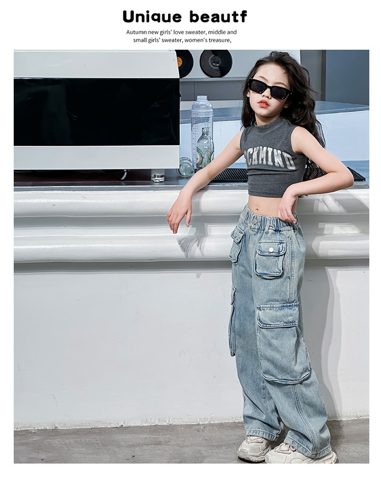 Jeans à grande poche pour filles, salopette ample pour garçons et filles, pantalons pour enfants_voghion.com