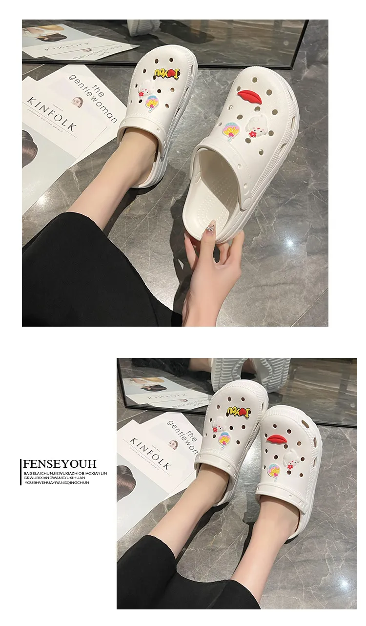 New Thick Sole 2024 Summer Cute Beach Hole Shoes with Feet Feeg Cool Bathroom Anti slip and Odor Prevention Free_voghion.com