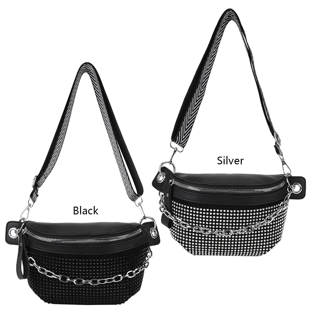 Rhinestone Ladies Handbags Fashion Chain Female Sling Waist Pack Casual Adjustable Strap Portable Elegant For Weekend_voghion.com
