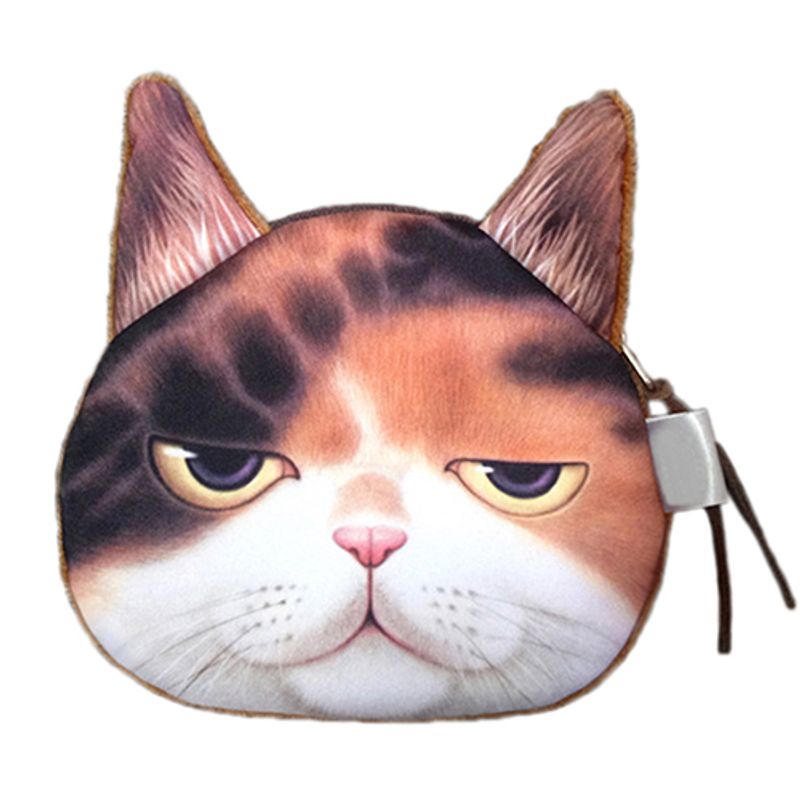 Lihao Zabawny Kot Twarz Głowa Odcisk Mini Portfel Portfel Torebka Na Monety Zamek Błyskawiczny Prezent Dla Dzieci-Biały_voghion.com