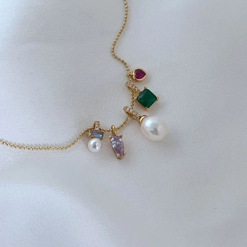 Fashion Ring Pearl Necklace For Women Simple Fresh Colorful Stone Style Love Heart Designer Zircon Nature Sister_voghion.com