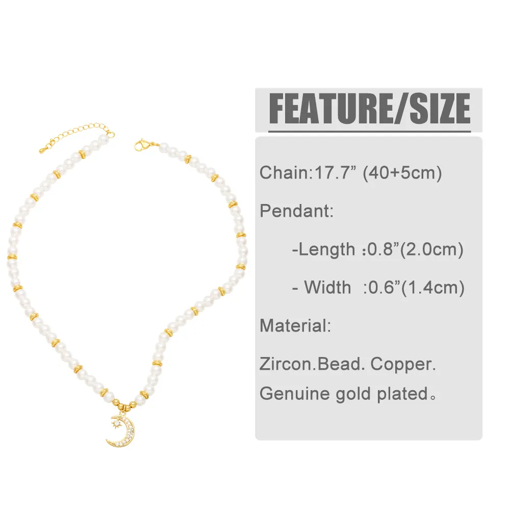 Anhänger Halsketten Flola Statement Weiße Perlenkette für Frauen Kupfer Zirkon Junge Mädchen Herz Vergoldeter Schmuck_voghion.com