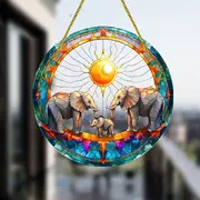 8" Boho Elefanten-Sonnenfänger - Acryl im Buntglas-Stil. Perfekte Dekoration für Zuhause oder das Büro. Kein Strom nötig. Tolles Geburtstagsgeschenk._voghion.com