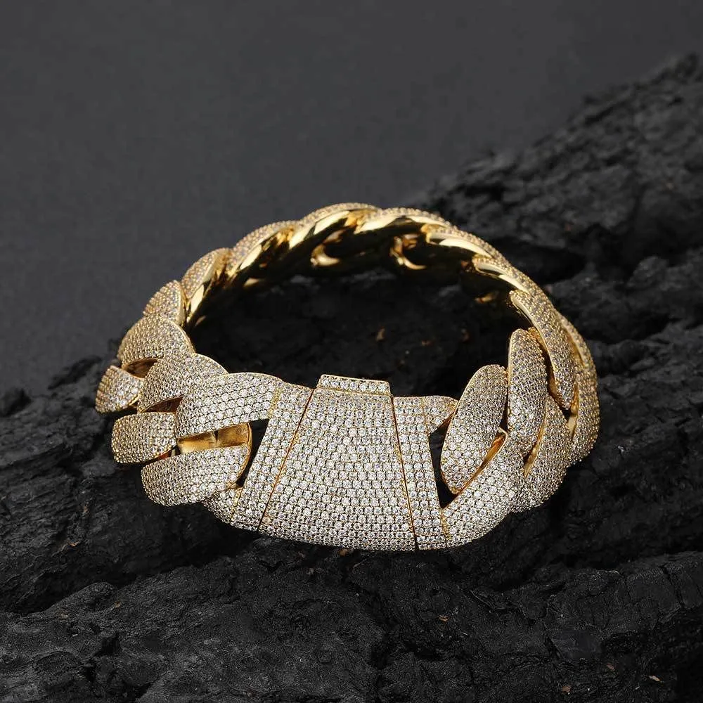 22mm Hip Hop 5A Cubic Zircon Tennis Bracelets Real Gold plated Bracelet Cuban Link Men Jewelry_voghion.com
