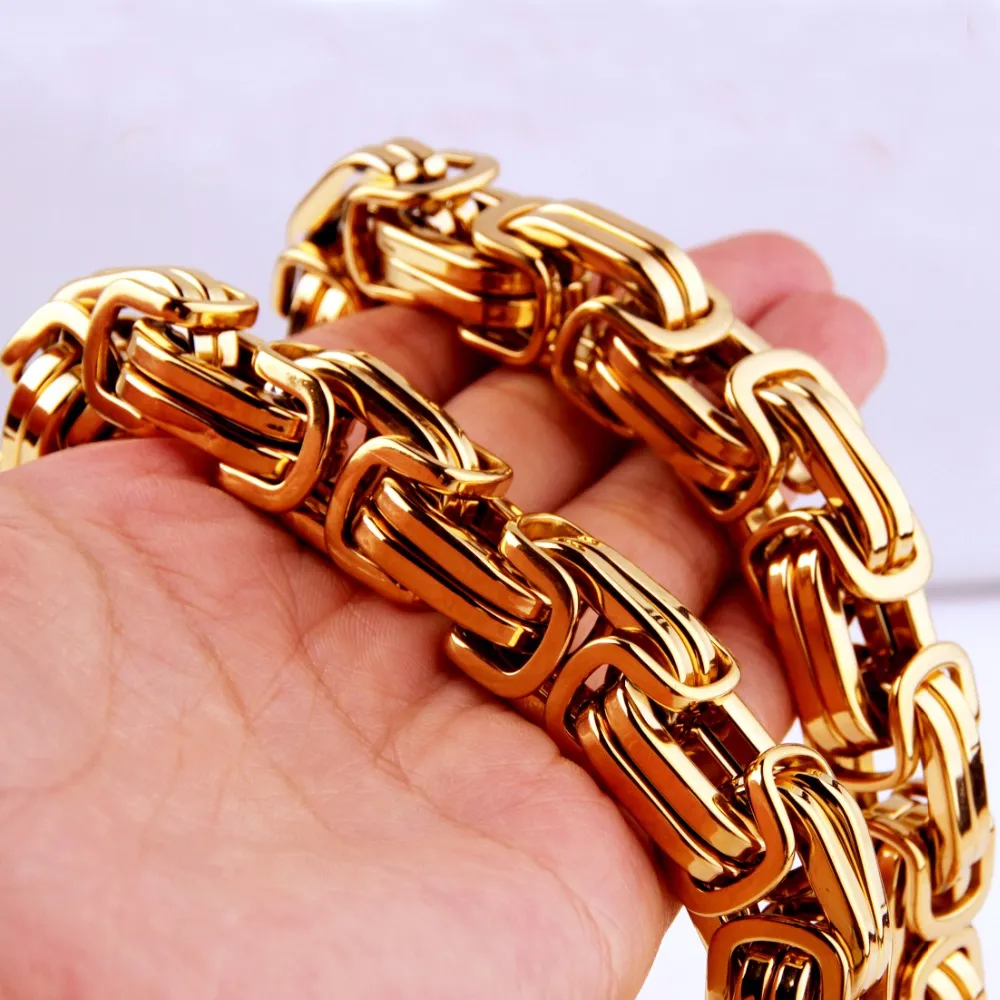 Chains 7-40" 8/12/15MM Huge Heavy 316L Stainless Steel Sier Color Byzantine Chain Mens Necklace Fashion DesignChains_voghion.com