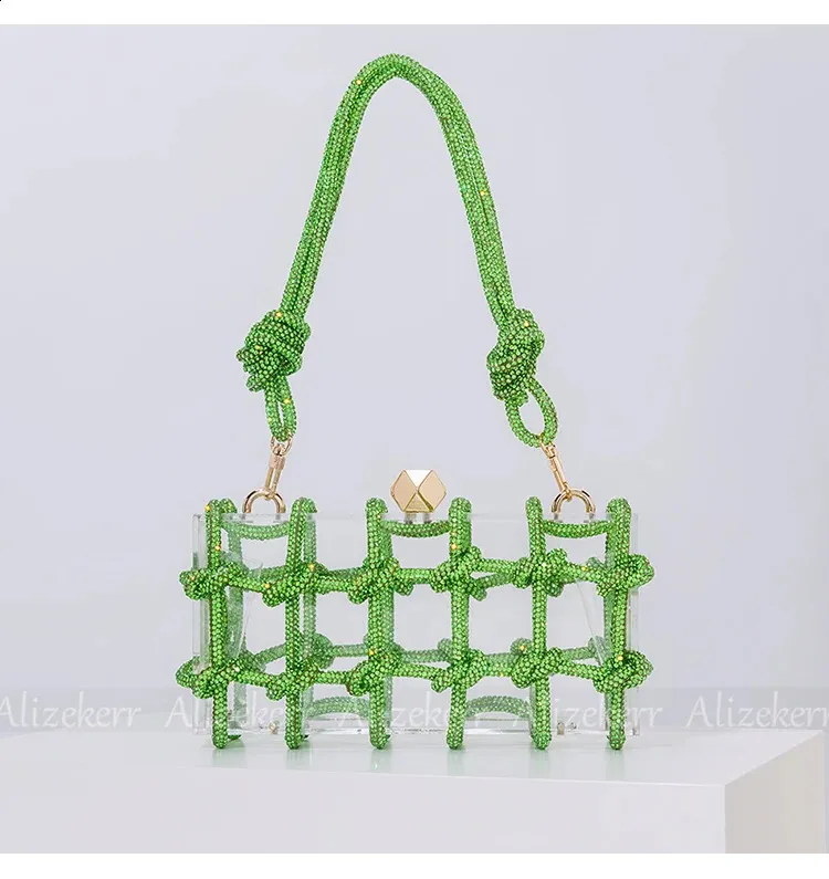 Bolsos de mano de noche con caja de acrílico transparente Dia para mujer, bolsos de mano y carteras de mano con cuerda anudada tejida, para bodas y fiestas_voghion.com