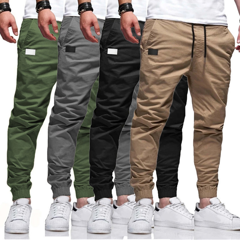 Pantalon de jogging décontracté pour homme, pantalon de travail, de sport, de couleur unie, coupe slim, avec reliure aux jambes