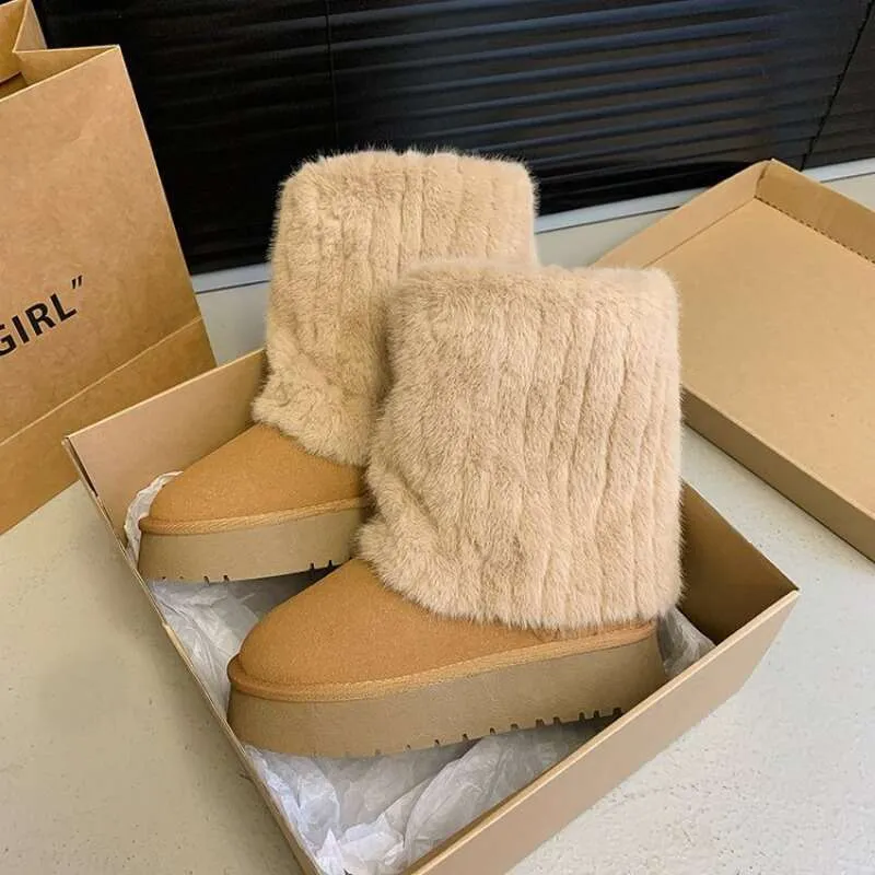 Comfortable Women's Winter Snow Boots With Furry Hem And Wedge_voghion.com