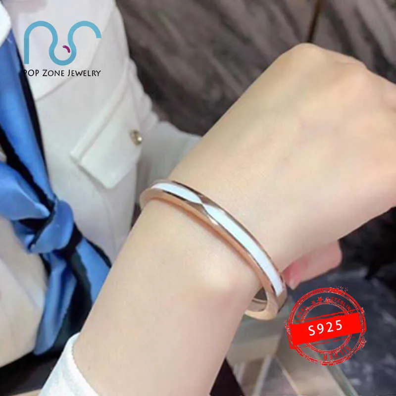 Sterling Silver And Ceramic Bangle Bracelet For Women Elegant_voghion.com