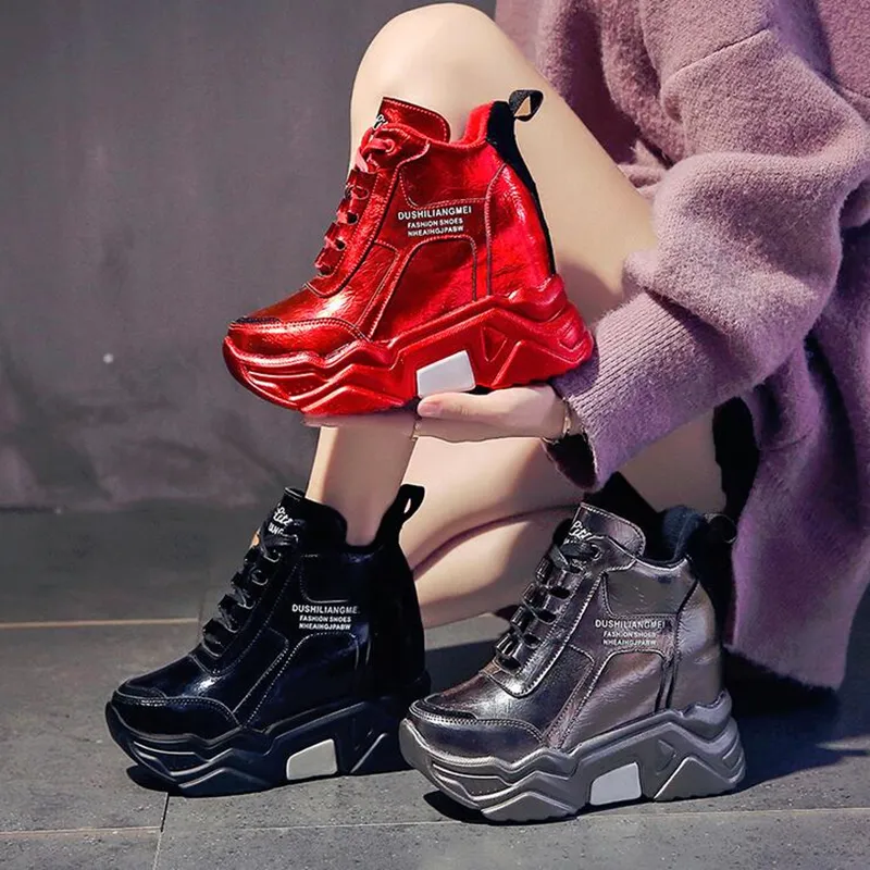Freizeitschuhe Qualität Chunky Platform Outdoor Sneakers Frauen Winter Warm Super High Heels Frau Höhe erhöhen Stiefel_voghion.com