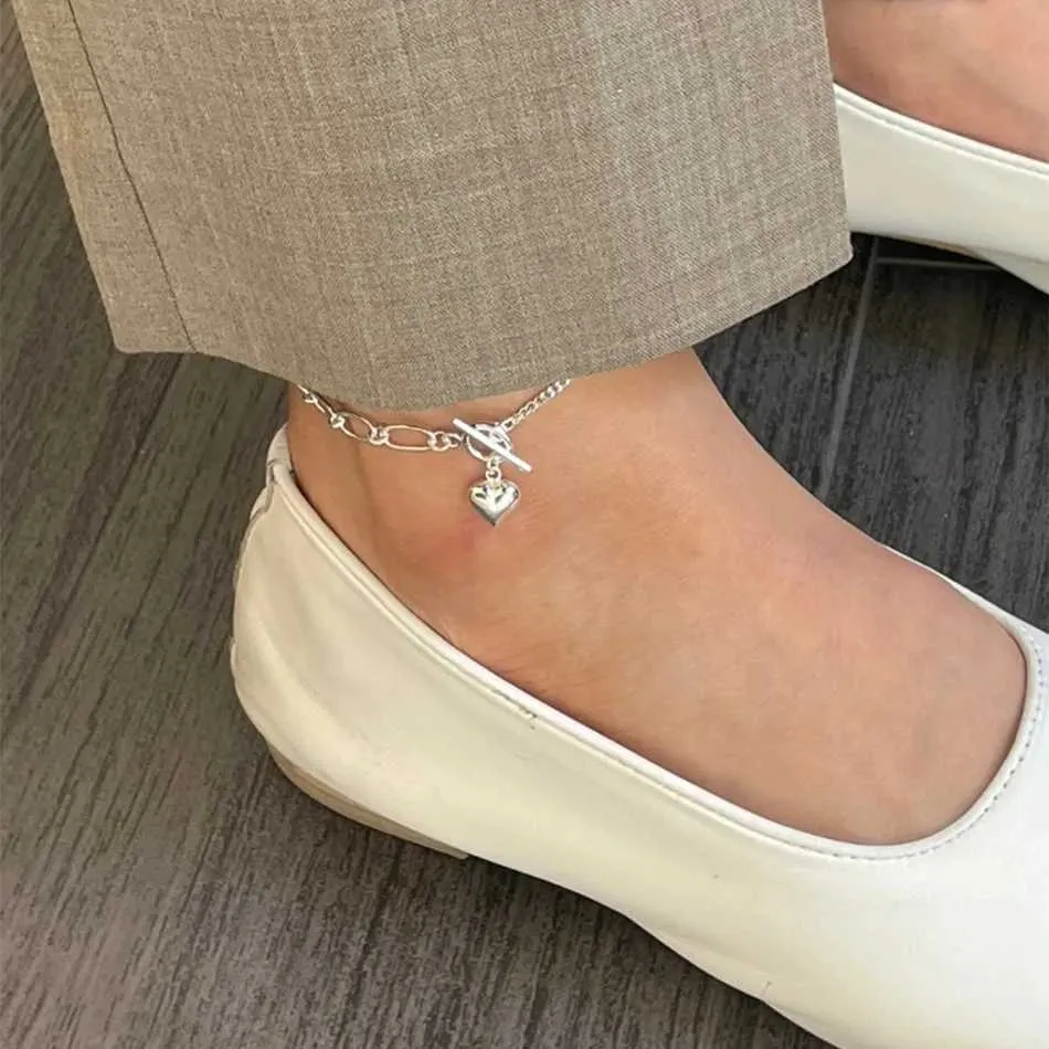 Anklets Lispector Sterling Sier korejiešu mīlestības šarms piemērots vienkāršai ķēdes kaklarotai sieviešu vasaras pludmales rotaslietas_voghion.com