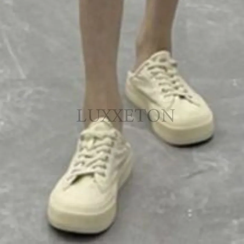 Chaussures basses, semelle épaisse, deux pièces en toile avec surface en maille respirante et confortable, style décontracté_voghion.com