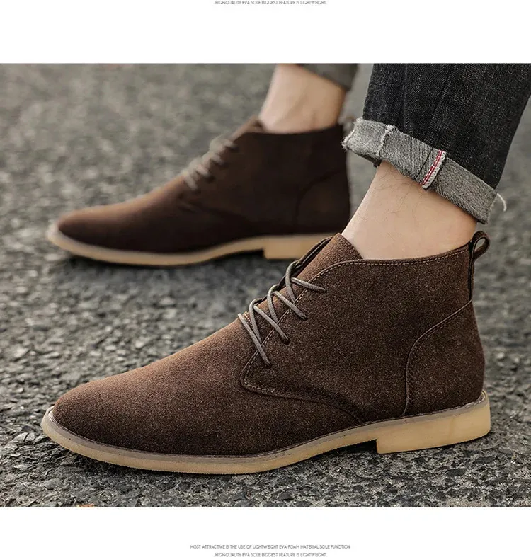 Chaussures en cuir suédé kaki de Style britannique bottines en dentelle confortables hommes Botas Para Hombre 250425_voghion.com