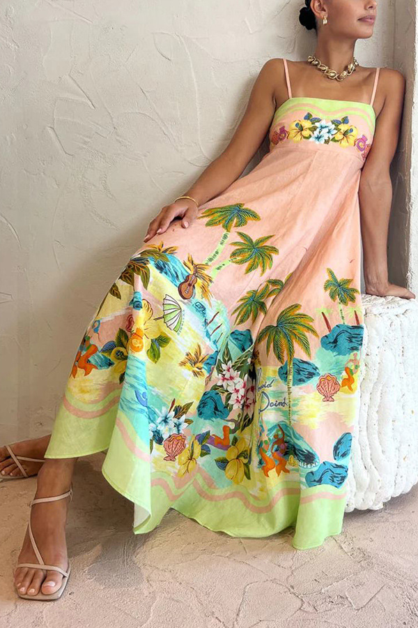 Women's Clothing  Halter print casual loose high-waisted dress_voghion.com
