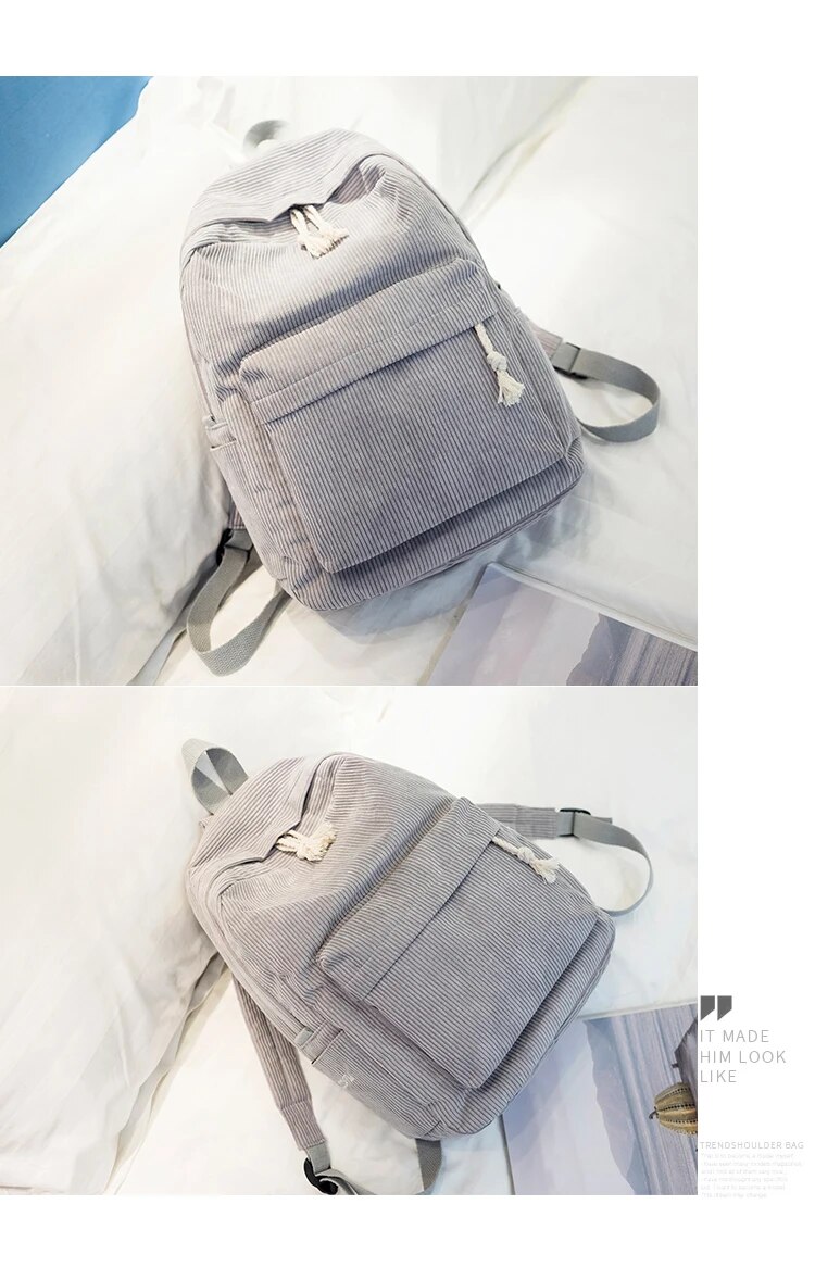 Femmes sac à dos en velours côtelé Design sacs à dos pour adolescentes école rayé sac à dos sacs de voyage sac à bandoulière_voghion.com