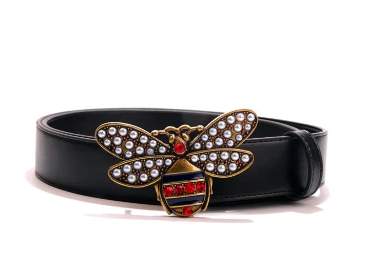 2018 Hot black designer for men bee pattern male chastity belts fashion mens leather belt wholesale free shipping_voghion.com