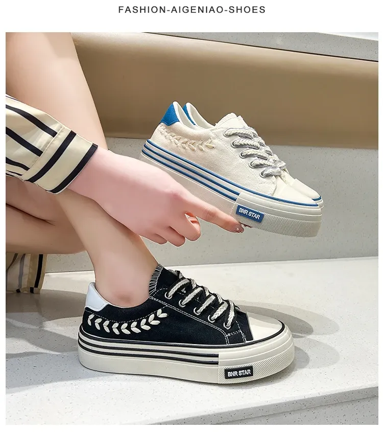 Platform Women Canvas Shoes Height Increasing Chunky Sneakers For Youth Girls Outdoor Trainers Female Ladies Thick Sole_voghion.com