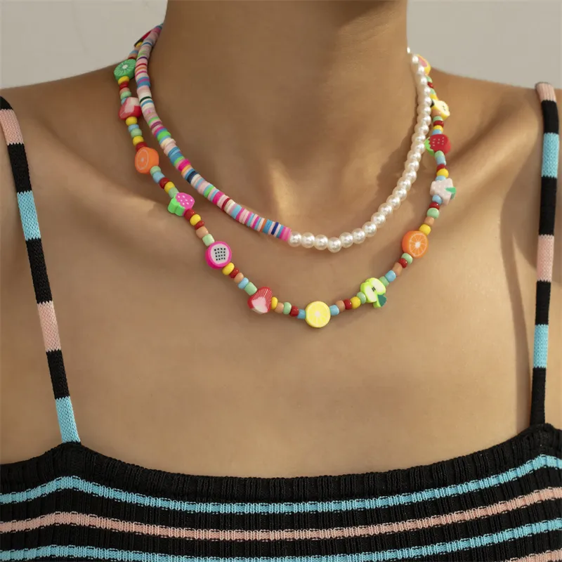 Catene Personalità Creatività Collana a strati per donna 2023 Frutta Fiore Perla Articoli con_voghion.com
