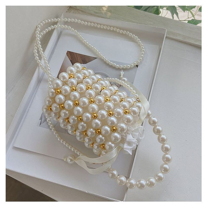 Handgefertigter gewebter Eimer 2024 Neue koreanische Perlenhandtasche für Damen mit einer Schulter_voghion.com