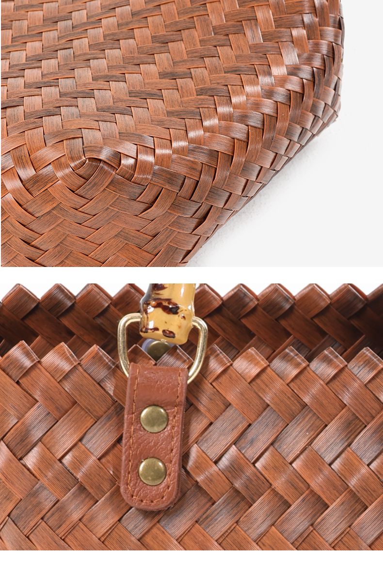 Simple retro hand-held straw bag new imitation bamboo hand-held straw bag woven bag holiday beach bag versatile women's bag_voghion.com