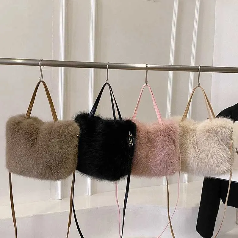 Designer Bag Artificial fur bucket plush design womens handbag soft winter cross body shoulder bag Bolsa Feminina 2025_voghion.com