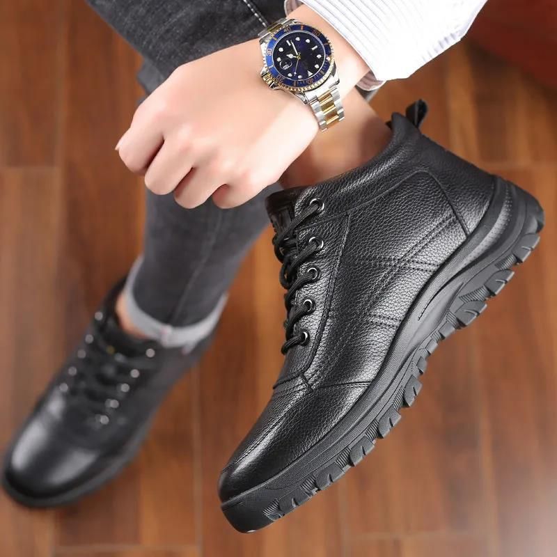 Botas de nieve cálidas antideslizantes de cuero de alta calidad para hombre, zapatos casuales, impermeables, de invierno, ligeros, de felpa, para mujer_voghion.com
