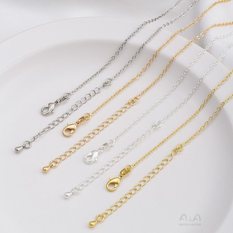 Catena di estensione a goccia d'acqua con perlina piatta O in acciaio JF14K con finitura in oro vero, colore preservato, clavicola da 45 cm_voghion.com