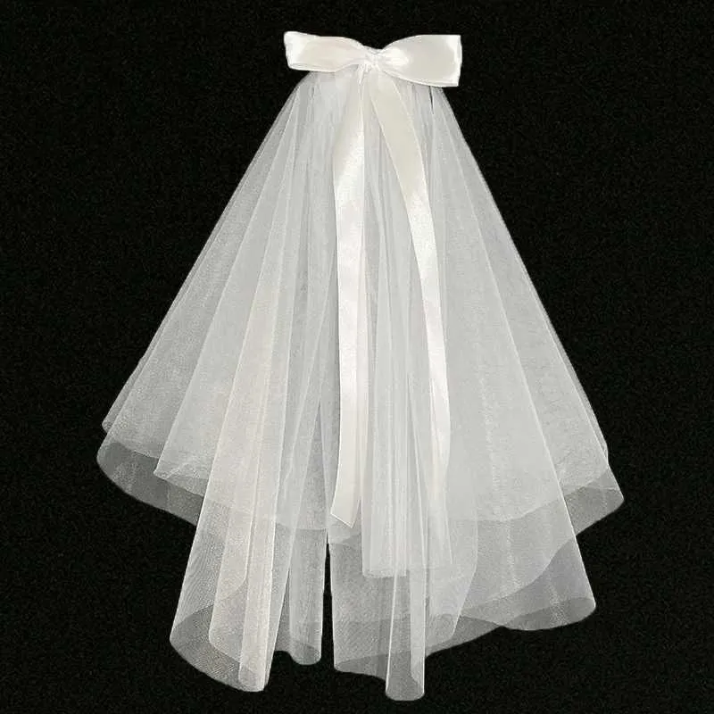 Hair Jewelry Short Small Head Veil Bow Fluffy Yarn Bride Wedding hair accessories_voghion.com
