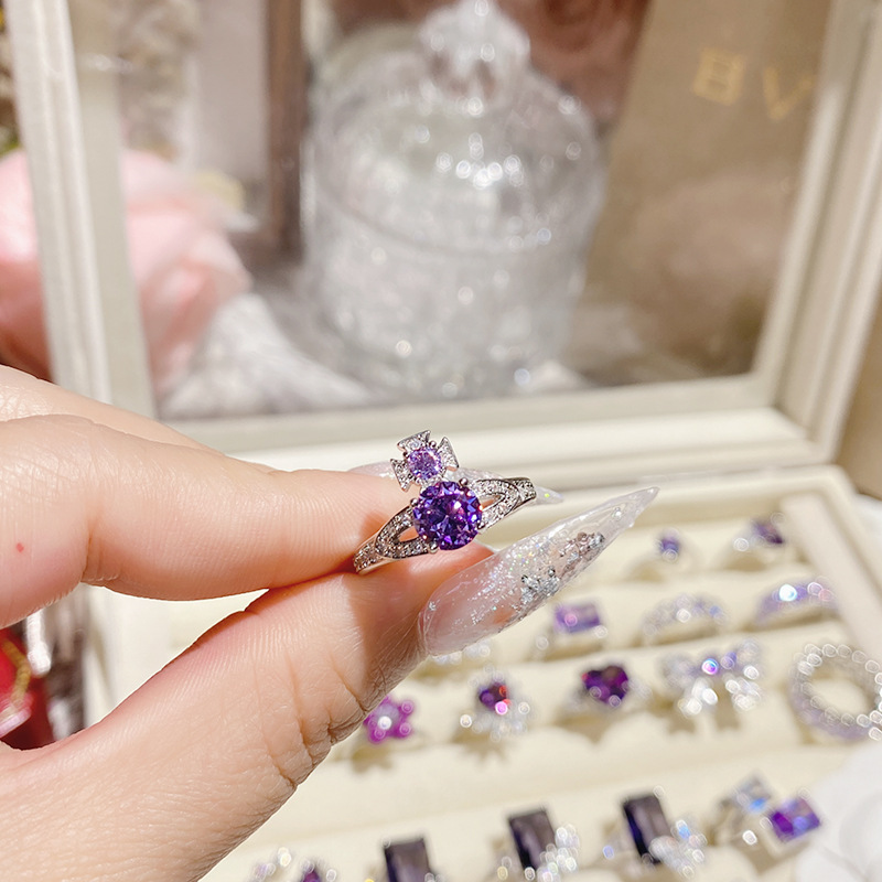 Elegant Purple Diamond Ring Gold Plated Luxurious Sparkle_voghion.com